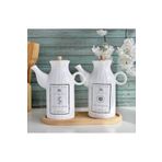 Pembelia Life Bambu Standlı Etiketli 2’li Porselen 1000ml Papatya Yağdanlık Set Yağlık Sirkelik Takım