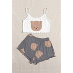 PEMBİŞ HOMEWEAR Askılı Şort Pijama Takımı BearGri Basic Süprem