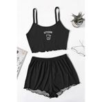 PEMBİŞ HOMEWEAR Blacked Kitticorn Askılı Şort Takımı