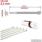 Pemsan 14CM x 2,5mm Plastik Cırt Kelepçe (Kablo Bağı) Saydam-Beyaz - 14cm X 2, 5mm