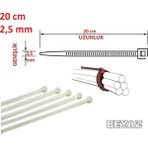 Pemsan 20CM x 2,5mm Plastik Cırt Kelepçe ( Kablo Bağı ) Saydam-Beyaz - 20cm X 2, 5mm