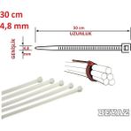 Pemsan 30CM x 4,8mm Plastik Cırt Kelepçe Beyaz Kablo Bağı - 30cm X 4, 8mm