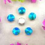 Pençe cam rhinestones üzerine dikilmiş, pençe set Gümüş Pençe Cam Kristal Renkleri Karışımı Rivoli Yuvarlak Şekil Dikili Taş Boncuklar DIY Aplike(18mm 10pcs A27 Aquamarine AB)
