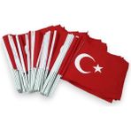 Pencere Bayrak 3 Adet 30X45 cm Alpaka Türk Bayrağı Plastik Sopalı Elde Sallamalı