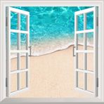 Pencere Poster Duvar Kağıdı Deniz Kenarı Yapışkanlı Sticker