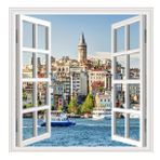 Pencere Poster Duvar Kağıdı Galata Kulesi Yapışkanlı Sticker
