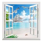 Pencere Poster Duvar Kağıdı Gemi Kuşlar Yapışkanlı Sticker