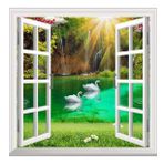 Pencere Poster Duvar Kağıdı Kuğu Göl Yapışkanlı Sticker