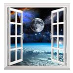 Pencere Poster Duvar Kağıdı Uzay Manzarası 4 Yapışkanlı Sticker