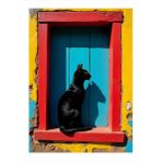 Pencerede Kara Kedi Dekoratif Mdf Tablo