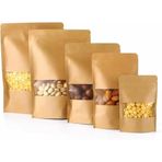 Pencereli Kraft Doypack Dik Duran Poşetler – 50’li Paket, Şeffaf Pencereli, Kilitli (Ziplock) ve Kolay Açma Çentikli, Çok Amaçlı Gıda Saklama Poşetleri (11 cm – 18 cm)