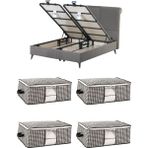 Pencereli Yatak Baza Altı Düzenleyici Hurç Tela Sağlam Fermuar Yapısı (4lü Paket) (64X45X22) - Siyah