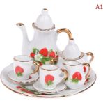 Pengfu Shop Bordo Tarzı Adet Dollhouse Minyatür Yemek Gereçleri Porselen Çay Seti Bulaşık Fincan Tabağı - Pembe Gül (Yurt Dışından) - Renkli