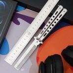 Pengfu Shop Gümüş Tarzı Katlanabilir Tarak Paslanmaz Çelik Kelebek Bıçak Tarak Sakal Bıyık Fırçası Salon Kuaförlük Taşınabilir Şekillendirici Aracı Taşımak (Yurt Dışından)