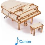 Pengfu Shop Kanon Stili Kuyruklu Piyano Ahşap El Krank Müzik Kutusu Ofis Dekorasyon 3D Ahşap Bulmaca Oyunu Bina Doğum Günü Hediyesi Montaj Kiti Mekanik Model (Yurt Dışından)