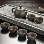 Pengfushop4 Bordo Tarzı Yixing Mor Kum Çay Seti Siyahkırmızı Seramik Kung Fu Çaydanlık El Yapımı Çay Fincanı Gaiwan Tureen Çay Töreni (Taş Masa Dahil Değildir) (Yurt Dışından) - Renkli