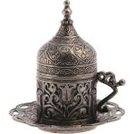 Pengfushop4 Koyu Gümüş Tarzı Türk Kahvesi Fincanları ve Tabakları, Osmanlı Antika Vintage Tarzı Yunan Arap Kupa Porselen. Bakır Ev Dekorasyonu, Erkek Bayan Hediyesi (Yurt Dışından) - Kahve Eşyaları