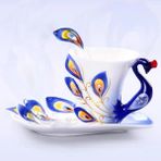 Pengfushop4 Mavi Stil Avrupa Tarzı Seramik Kahve Fincanı Yaratıcı Kemik Çini 3D Emaye Renkli Porselen Çay Fincan Tabağı ve Kaşık Seti Drinkware (Yurt Dışından) - Kahve Eşyaları