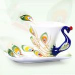 Pengfushop4 Yeşil Stil Avrupa Tarzı Seramik Kahve Fincanı Yaratıcı Kemik Çini 3D Emaye Renkli Porselen Çay Fincan Tabağı ve Kaşık Seti Drinkware (Yurt Dışından) - Kahve Eşyaları