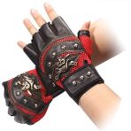 Pengfushop5 Kırmızı Stil Suni Deri Perçinler Korsan Iskelet Eldivenleri Punk Yarım Parmak Eldiven Erkekler Motosiklet Sürme Için Eldiven Doğa Sporları (Yurt Dışından) - Motosiklet İçin Eldiven