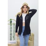 pengu Siyah Püskülü Delikli Pamuk Hırka Yazlık Model