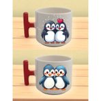 Penguen Baskılı Latte Bardağı - Kadına Hediye, Erkek Çocuğa Hediye - Bej