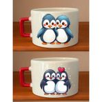 Penguen Teması Baskılı Kahve Fincanı - Sevgililer Günü Hediye Kadın, Sevgiliye Yılbaşı Hediyesi - Bej
