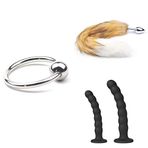 Penis Başı Halkası 25 mm + Kürklü Kuyruklu Anal Tıkaç Ten Beyaz + Vantuzlu Anal Boncuklar 2'li Set