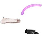Penis Uzatıcı Penis Halkası Kılıf + Devasa Çift Uçlu Dildo 450 mm + Takmalı Dildo Kemeri Bacaklı