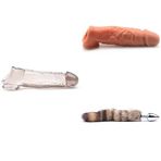 Penis Uzatıcı Penis Halkası Kılıf + Gerçekçi Penis Kılıf Uzatıcı 15 cm + Kuyruklu Anal Tıkaç Büyük