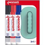 Penmark Beyaz Tahta Kalemi (Siyah - Kırmızı - Mavi) 3 Lü Set + Silgi 305-TK3S - Çok Renkli