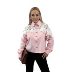 Penora Dantel Güpür Detaylı Taş Düğmeli İthal Kısa Pembe Gömlek