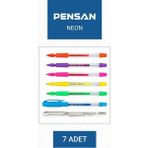 Pensan Jel Neon Renk Tükenmez Kalemler 7 Renk Set - Renkli