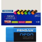 Pensan Neon Silgi 24 Adet Çocuklar İçin Toz Bırakmayan Yumuşak Silgi Seti