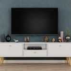 Penta Tv Sehpası, Ahşap Ayaklı, Beyaz, 160 Cm