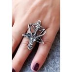 Pentagram Keçi Şekilli Erkek Yüzük Gümüş Kaplama Ayarlanabilir El Yapımı Erkek Yüzük