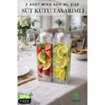 Penthouse 2 Adet 500ML Mika Süt Kutu Tasarımlı Su Kahve Içecek Şişesi | Cam Değildir | Kahve ve Sunum Bardağı - 500 ml