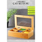Penthouse Bambu 6 Bölmeli Çay Kutusu I Çay Kahve Bitki Çayı Saklama Kutusu 24x16x7cm