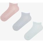 Penti 3 Çift Pamuklu Ajurlu Fırfırlı Patik Çorap - Pembe - Mavi