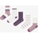 Penti 5 Çift Pamuklu Çizgili Soket Çorap - Açık Pembe - Mor - 36 - 40