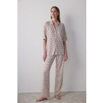 Penti Aging Collagen Floral Gömlekli Pantolon Bej Pijama Takımı