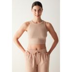 Penti Bej Halter Yaka Fitilli Crop Atlet