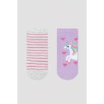 Penti Kız Çocuk Lila Unicorn Kalp Desenli 2li Patik Çorap - 27 - 30 - Açık Mor