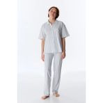 Penti Mavi Cozy Club Pamuklu Çizgili Gömlek Pantolon Pijama Takımı - XS
