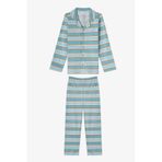 Penti Mavi Erkek Çocuk Blue Stripe Uzun Kollu Düğmeli Pamuklu Gömlek Pijama Takımı