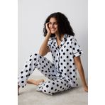 Penti Pamuklu Black Dotted Gömlek Pantolon Beyaz Pijama Takımı