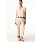 Penti Pastel Bej Petal Düğmeli Gömlek Pantolon Pijama Takımı