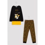 Penti Siyah Erkek Çocuk Kedi Baskılı Pijama Takımı - 3 - 4 Yaş