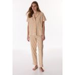 Penti Tarçın Picnic Mood Pamuklu Gömlek Pantolon Pijama Takımı - Sarı - XS