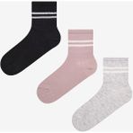 Penti Thin Striped 3lü Pembe Siyah Tenis Soket Çorap - Renkli - Standart